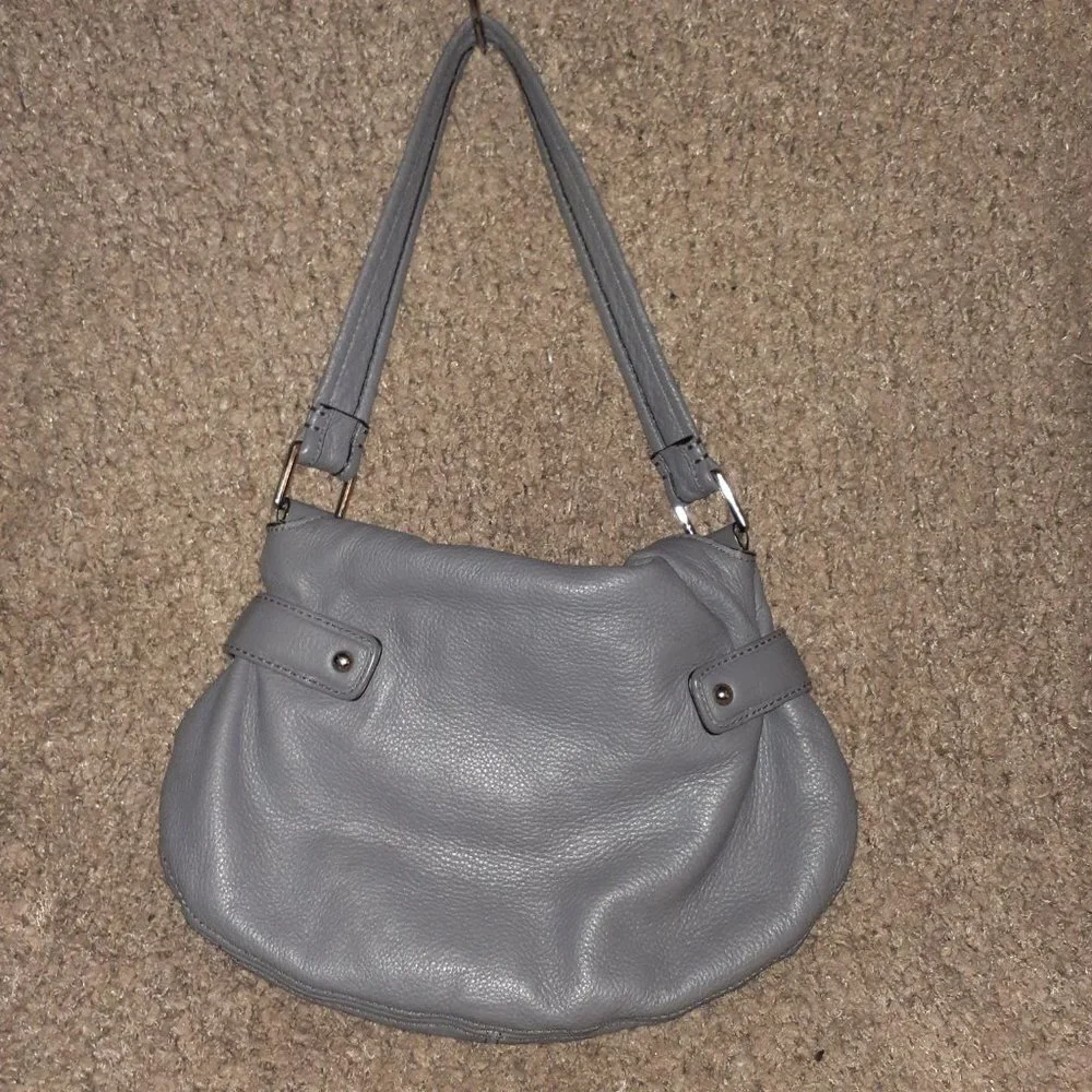 BANANA REPUBLIC Authentic Grey Leather-Medium Hobo Shoulder Bag-Excellent